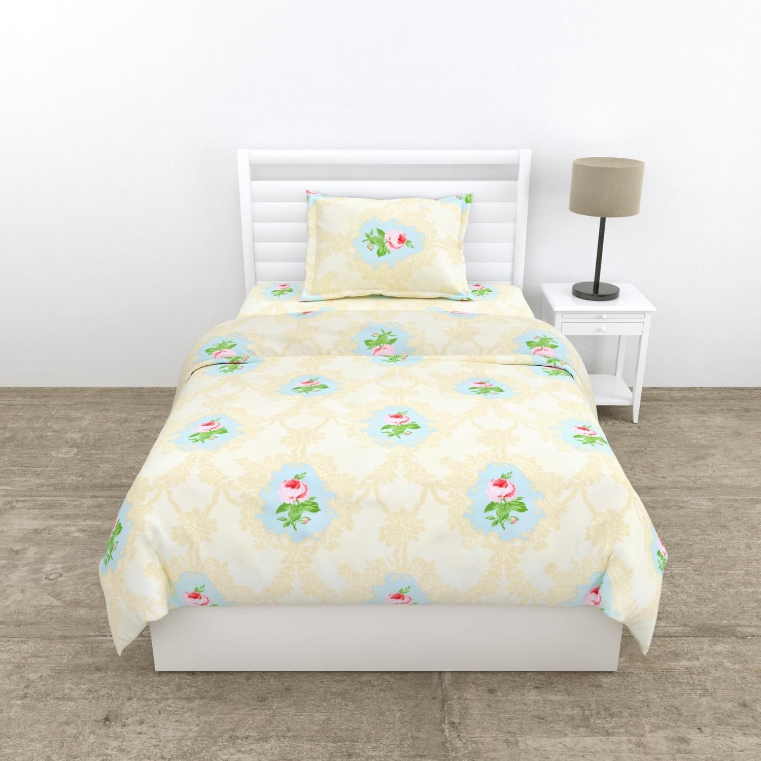 Small Single Bedsheet With 1 Pillow Cover - 57 X 88 Inches, Beige & Pink | Bedding Set Lightweight, Breathable | Wrinkle-Resistant & Smooth Finish