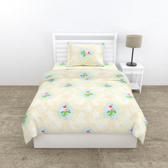 Small Single Bedsheet With 1 Pillow Cover - 57 X 88 Inches, Beige & Pink | Bedding Set Lightweight, Breathable | Wrinkle-Resistant & Smooth Finish