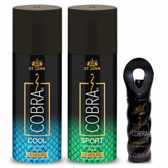 St. john Cobra Eau De Perfume 15ml 0.5 Fl.oz. & Sports, Cool Deodorant Body Spray 300ml 10.1 Fl.oz. Pack Of 3 | Best Gift Sets For Men & Women