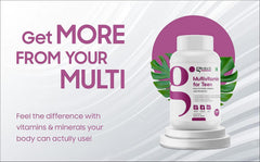 Glimlach Multivitamins For Teenagers, With Zinc, Vitamin C, D3, Multiminerals & Ginseng Extract, Enhances Energy, Stamina & Immunity | 50 Veg Tablets , 100gm 0.2lbs
