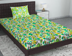 Bedsheet For Single Size Bed With 1 Pillow Cover - 57 X 87 Inches, Green & Yellow | Gifts For Wedding Or Anniversary, Surprise, Soft, Breathable, & Comfortable Bedsheet