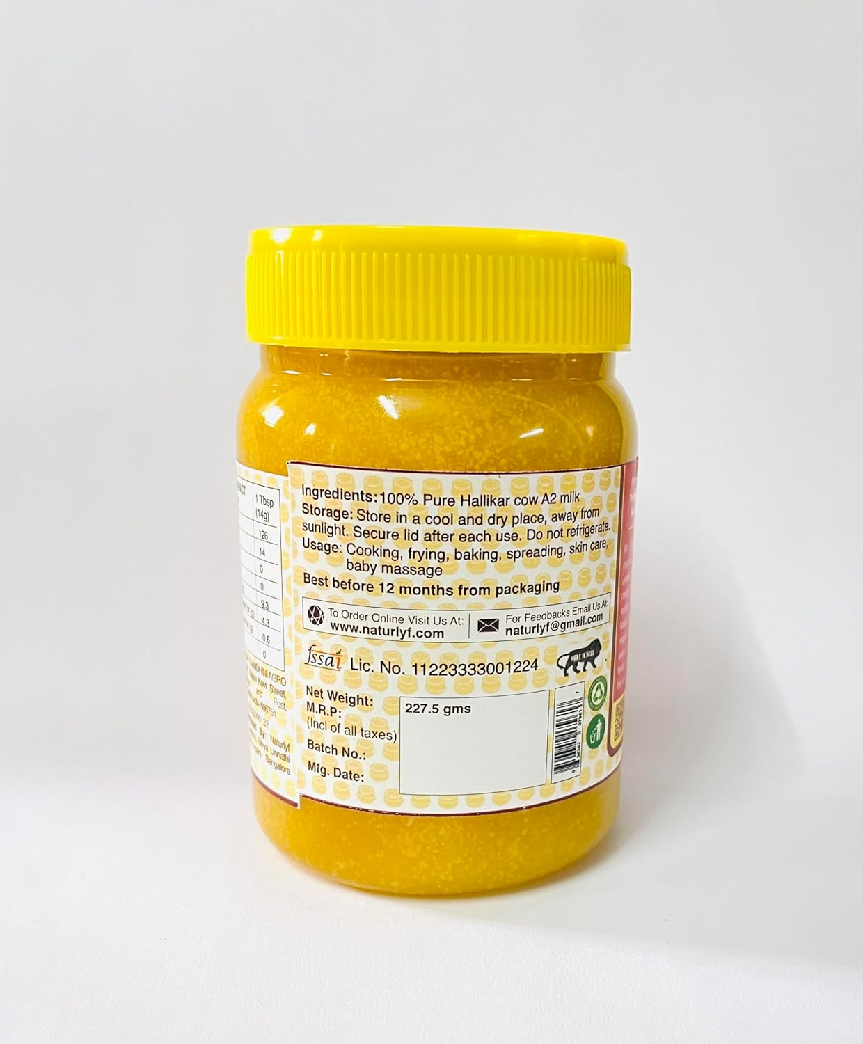 Natural A2 Desi Cow Ghee By Naturlyf | Churning With Bilona Method Indian Breed Cow Milk Desi Ghee For Bones Health | (250ml) 8.4 Ounce | Jar Pack