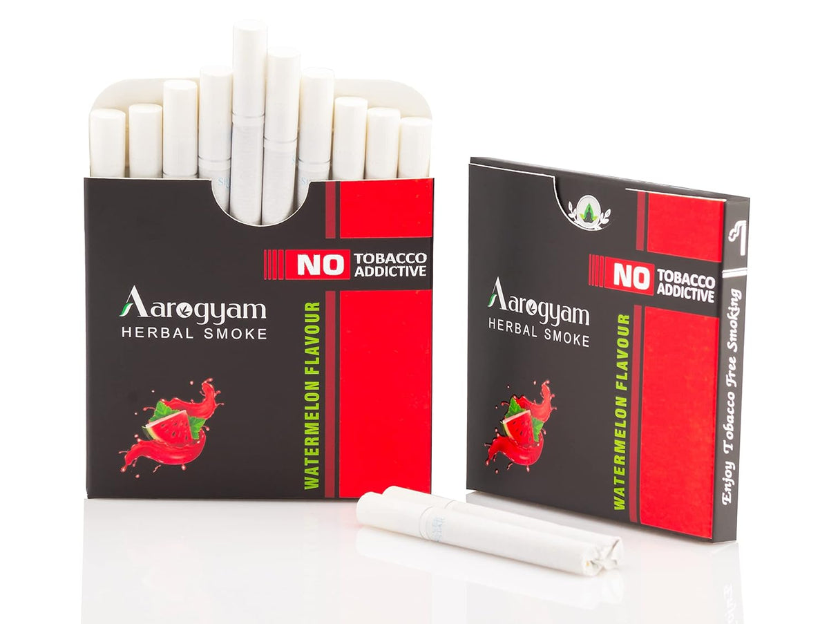 Aarogyam Herbals 100% Tobacco & Nicotine Free Cigarette For Relieve Stress & Mood Enhance Product For Smokers - 10 Sticks In Each Packet Watermelon Flavour Pack Of 2