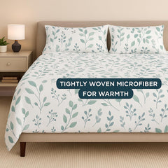 King Size Microfiber Bedsheet With 2 Pillow Covers - 108 X 108 Inches, White & Green | Ultra-Soft & Wrinkle-Free | Luxury Hotel Look