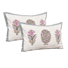 Bedsheet For Queen Bed With 2 Pillow Covers - 90 X 108 Inches, Cream & Pink | Pure Cotton Traditional Jaipuri Printed | Ideal For Both Everyday Use & Special Events