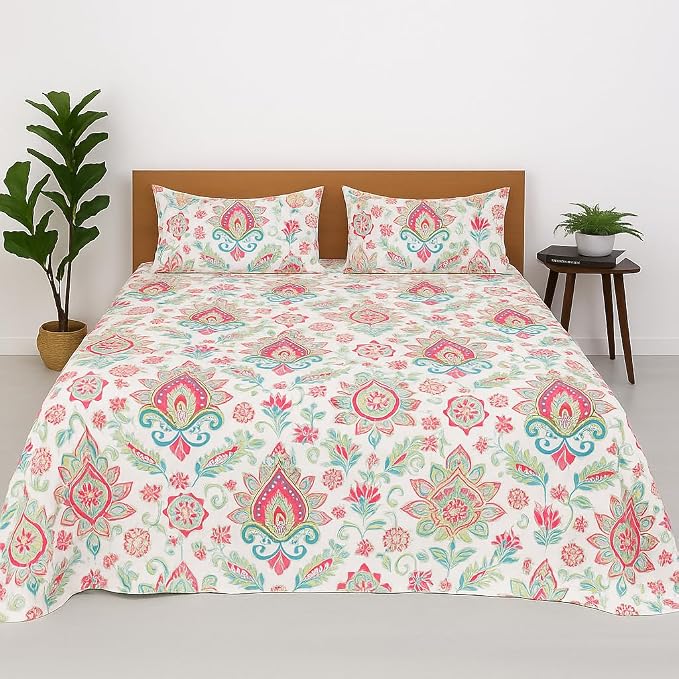Single Bedsheet With 2 Pillow Covers - 68 X 90 Inch, Multicolor | Soft & Breathable Long-Lasting Comfortable Fabric Bedsheet