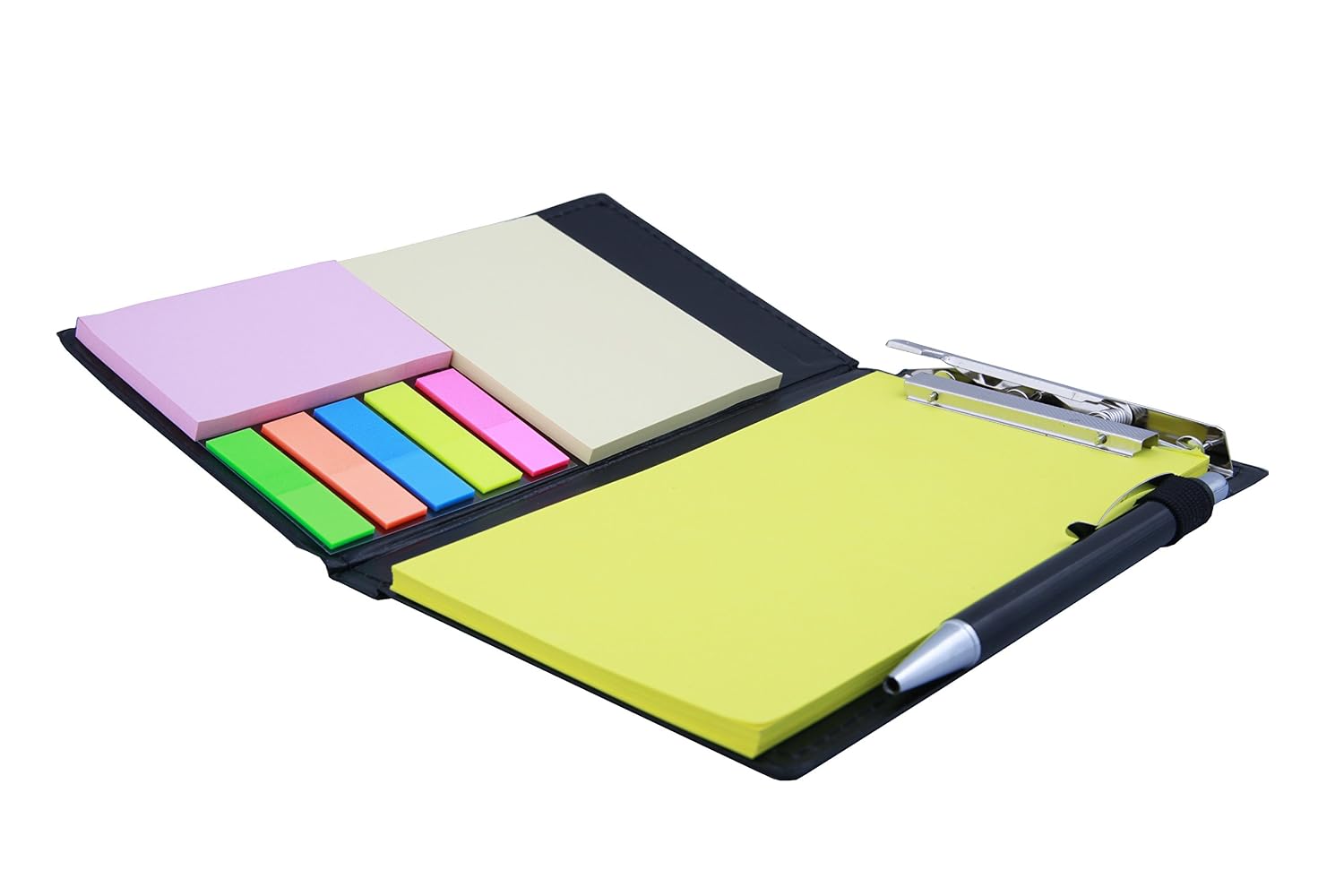 Sticky Notes, Clip Holder & Pen | Desk & Office Organizer Notebook (Lemon Green)