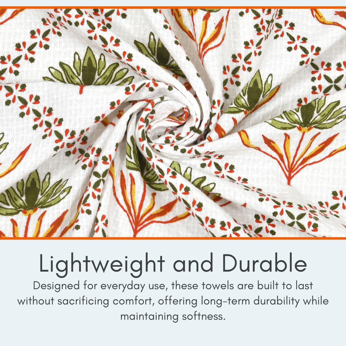 Mafatlal Madhuban Premium Waffle Cotton 1 Bath & 2 Hand Towel 700 Gsm | Hand Printed Floral Design Lightweight, Quick Dry Towel (Foliage) - 3 Pcs