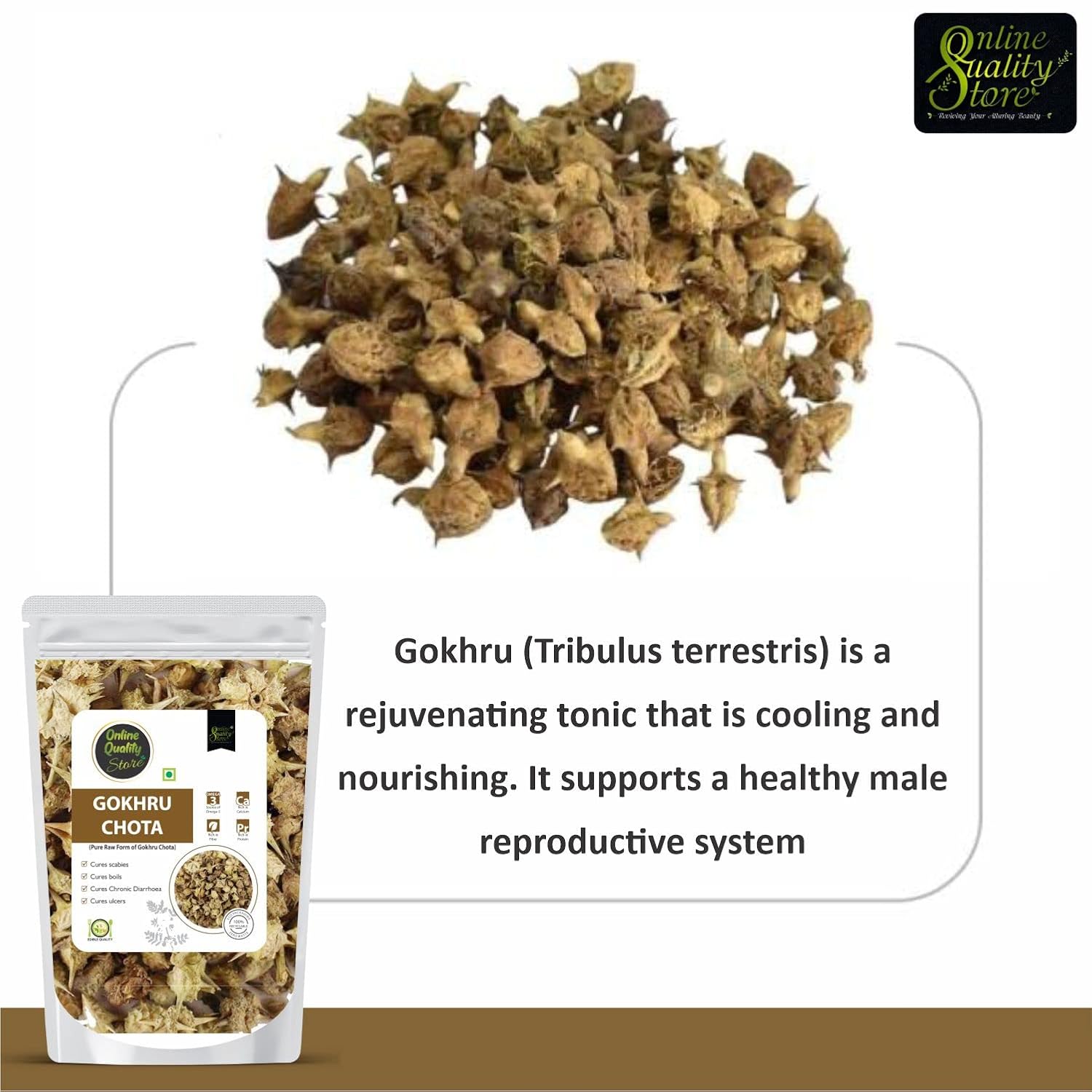 Online Quality Store Ghokru Chota, Tribulus Terrestris Seeds Raw, Small Caltrops, 100 % Pure, Natural, Helps Improve Digestion & Gives Relief From Intestinal Gas | 900gm 1.9lbs