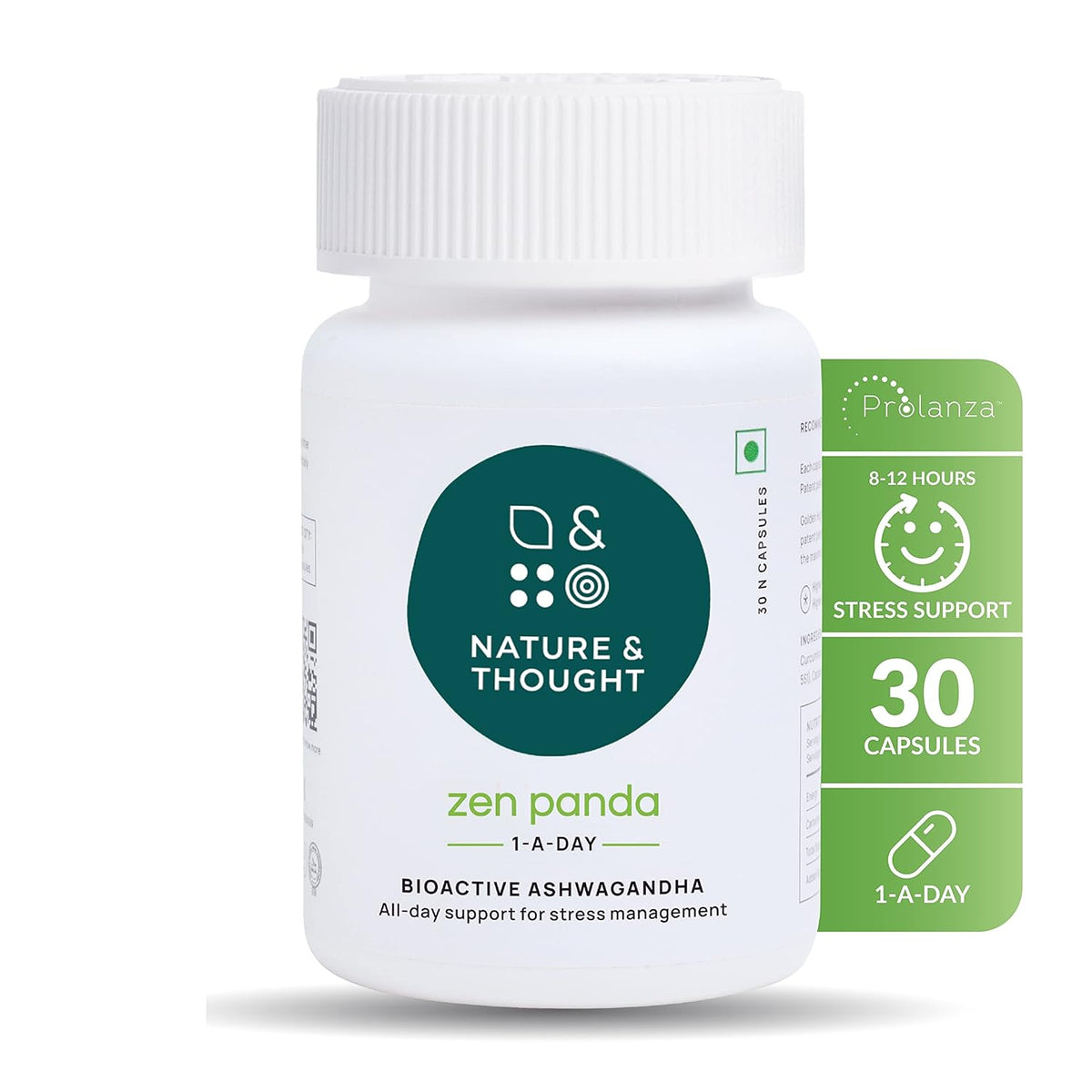 Nature & Thought Ashwagandha Adaptogen Capsules For Men & Women, All Day Stress, Anxiety & Sleep Support Supplement With Long Acting Prolanzatm | 30 Capsules 50gm 0.1lbs