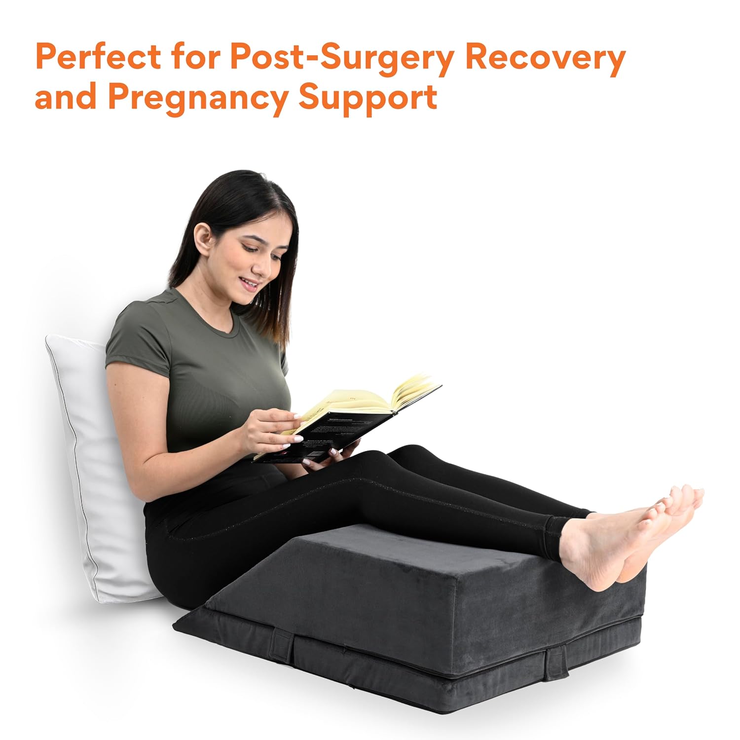 Leg Elevator Pillow, For Pain Relief, Dark Grey, Size - 24 X 20 X 8 Inch | Adjustable Leg Elevation Pillow For Leg, Hip & Knee Pain Relief | Ideal For Leg Surgery, For Varicose Veins