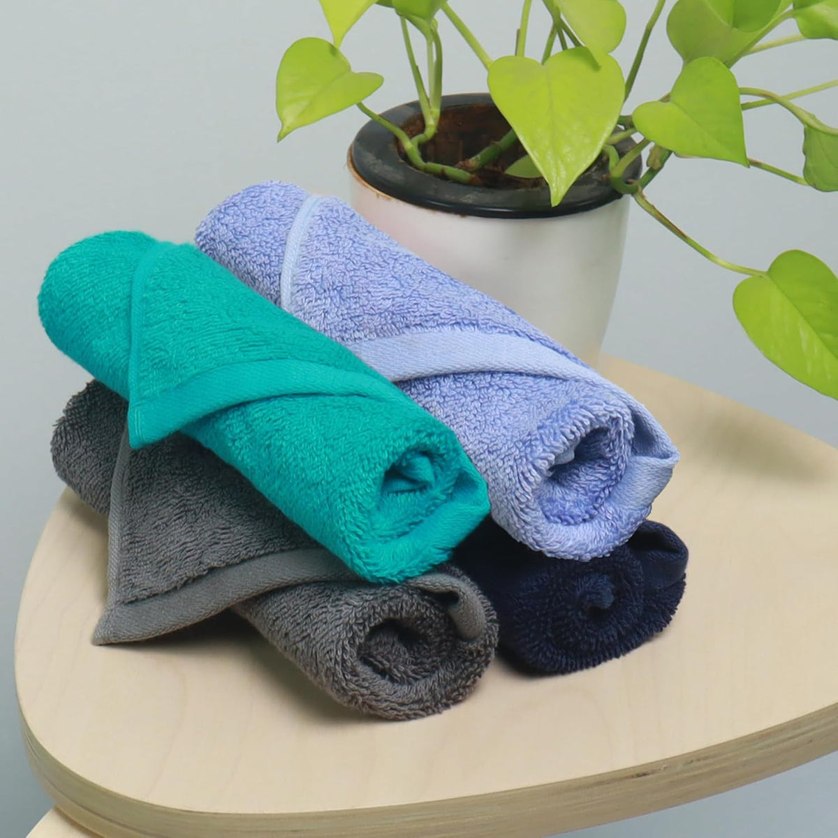 Heelium Bamboo Face Towel 800 Gsm | Ultra Absorbent & Odour-Free 3x Softer Than Cotton Towels | Pack Of 4 -Blue, Teal, Grey & Iris