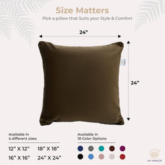 Microfiber Square Soft Pillow Cushion For Sofa & Bed, Brown - 24 X 24 Inch | Fluffy Pillow For Comfort & Back Support | Hypoallergenic, Washable | Premium Velvet Cover With Zip - Pack Of 1