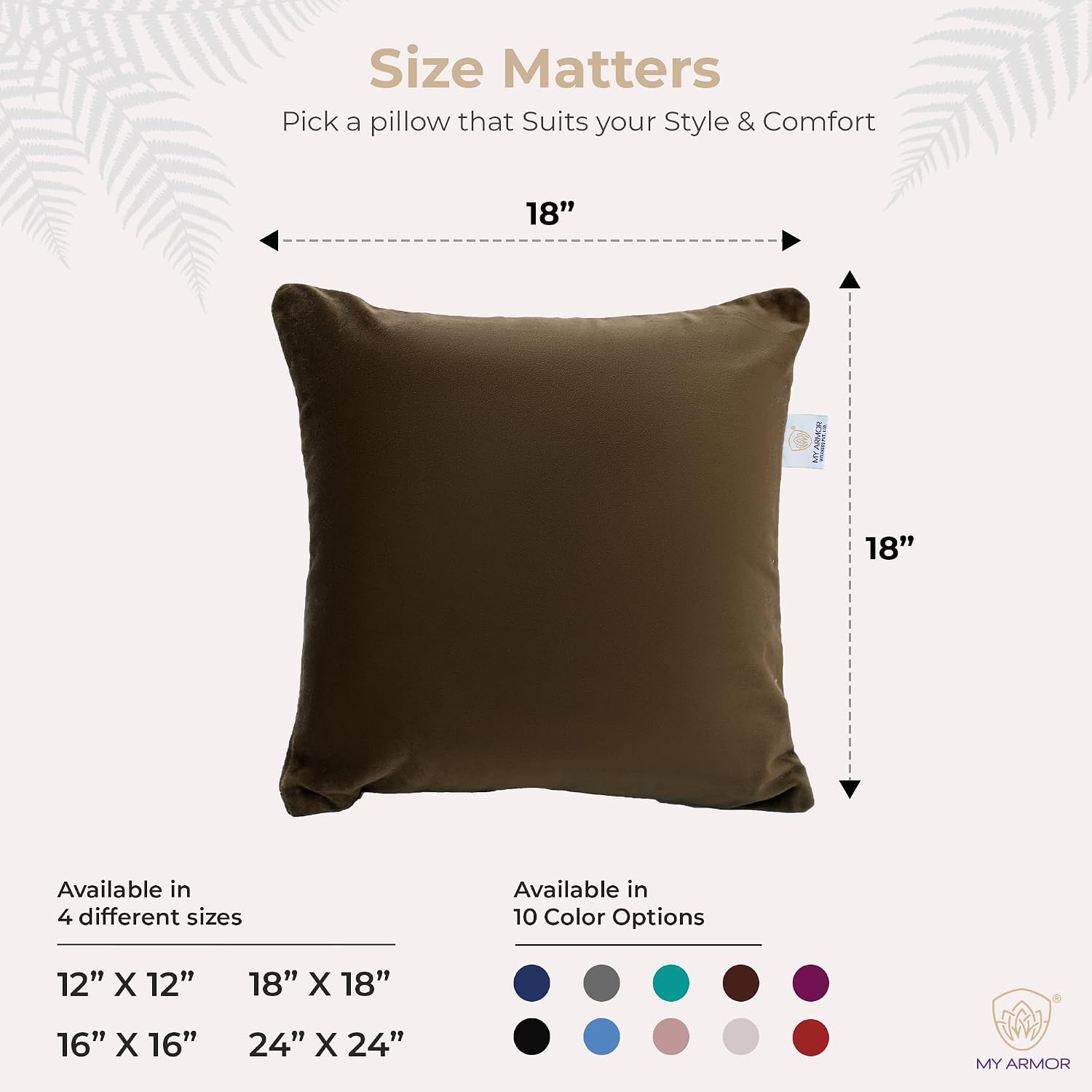 Microfiber Square Soft Pillow Cushion For Sofa & Bed, Brown - 18 X 18 Inch | Fluffy Pillow For Comfort & Back Support | Breathable, Washable | Premium Velvet Cover With Zip - Pack Of 5