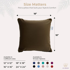Microfiber Square Soft Pillow Cushion For Sofa & Bed, Brown - 18 X 18 Inch | Fluffy Pillow For Comfort & Back Support | Breathable, Washable | Premium Velvet Cover With Zip - Pack Of 5