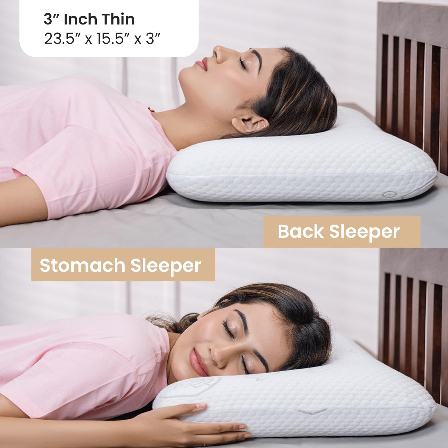 Cooling Gel Memory Foam Pillow, For Neck Pain Relief, Thin Size - 3 Inch | White Pillow With Removable Washable Cover | Orthopedic Pillow Head & Neck, Back Support - Pack Of 1