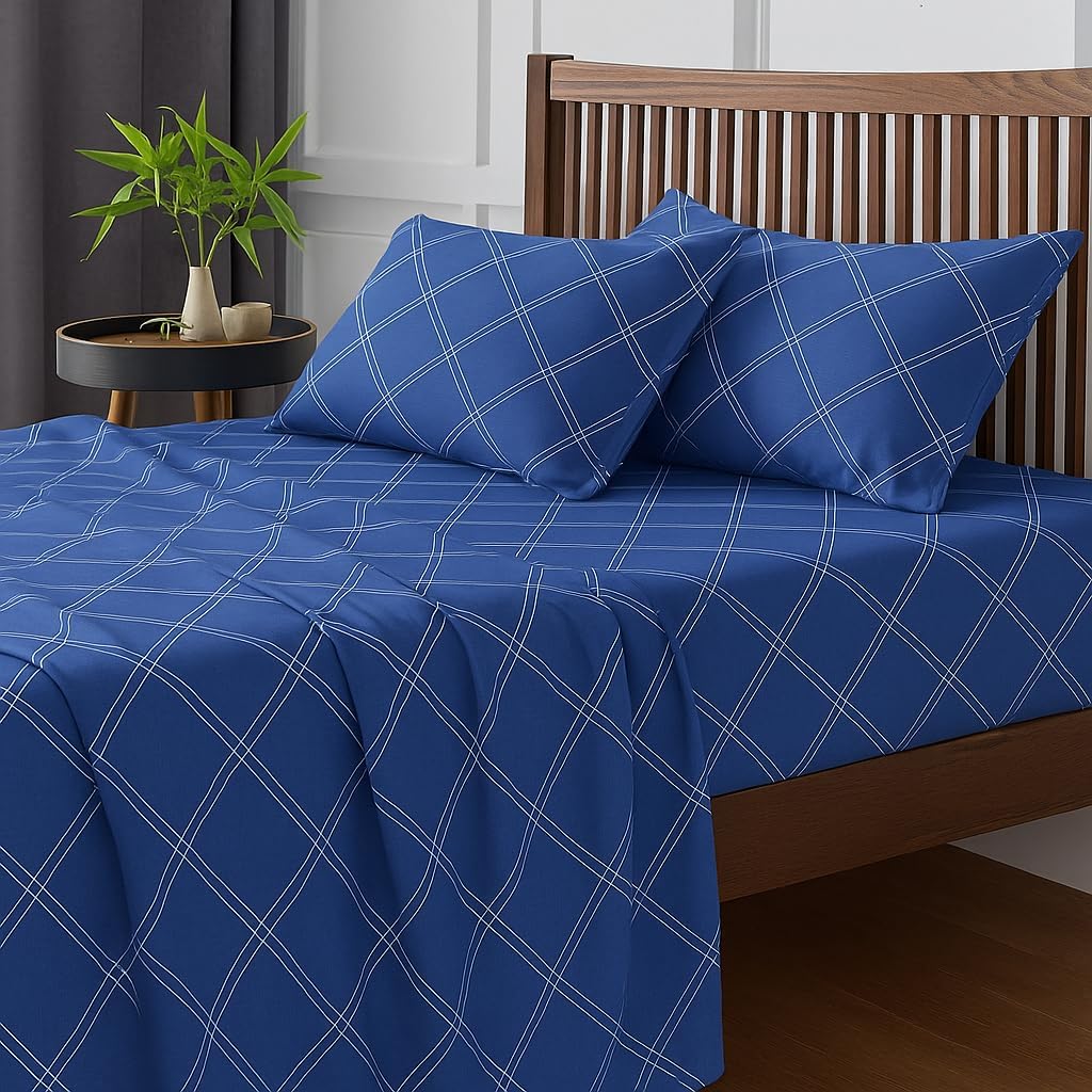 Printed Bedsheet For Queen Bed With 2 Pillow Covers – 90 X 100 Inches, Blue | Soft, Wrinkle Free, Skin-Friendly-Cleaning & Long Lasting Freshness