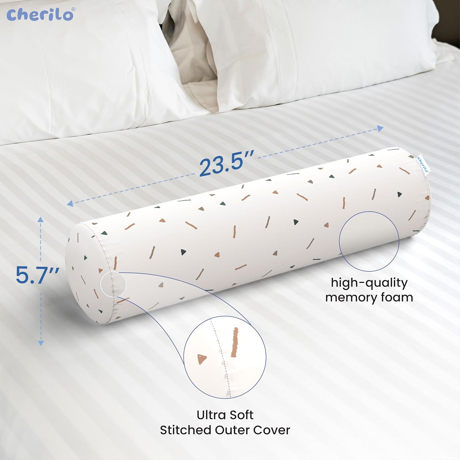 Memory Foam Soft Baby Bolster Pillow Cushion For Side & Neck Support, White | Removable & Washable Cover, Versatile Use, Comfortable & Restful Sleep, Portable, Lightweight Bed Pillow