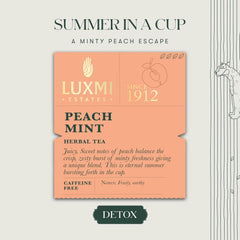 Luxmi Estates Peach Mint Herbal Tea - 100gm Tin Caddy, 3.5 Ounce, 50 Cups | USDA Certified Organic Tea - Caffeine Free Herbal Tea | Rich In Antioxidants, Additives Free