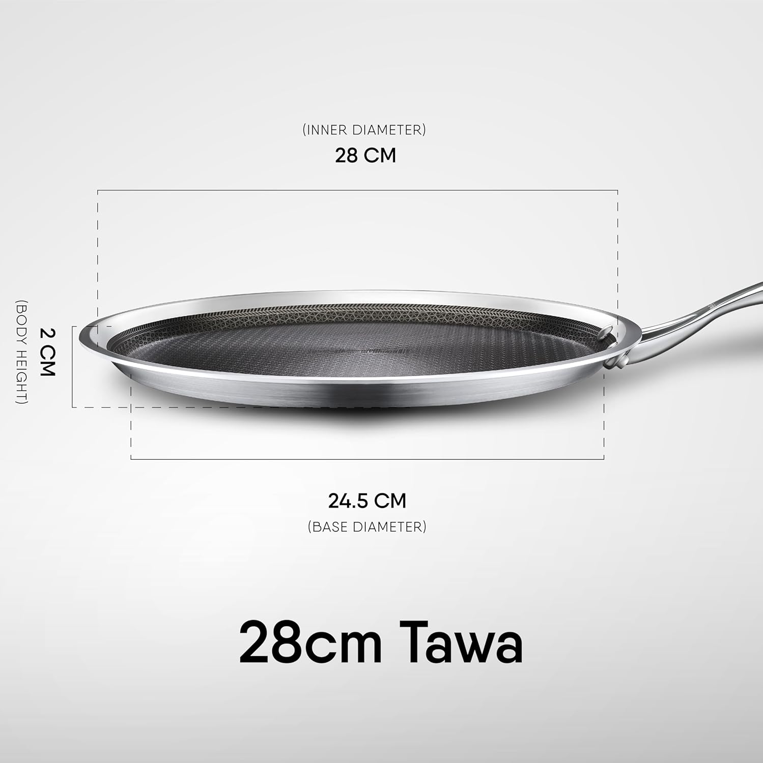 Artisan Hybrid Triply Dosa Tawa | Non Stick Dosa Tawa With Induction Base - Scratch Resistant 28 Cm