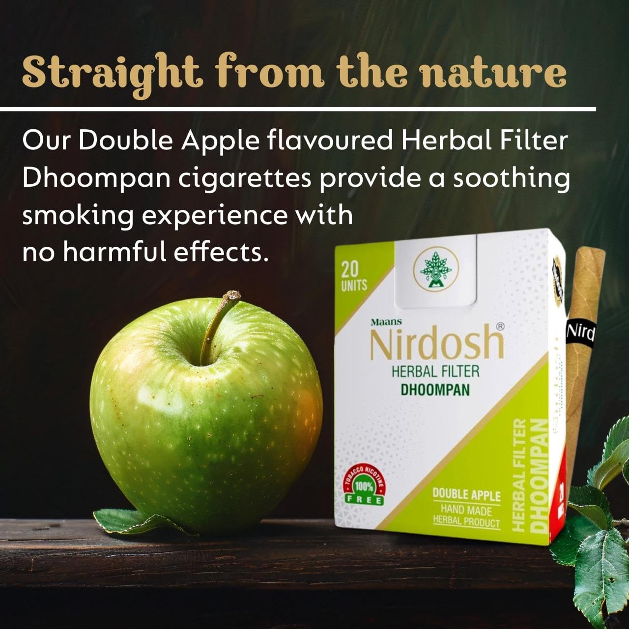 Double Apple Flavored Herbal Filter Dhoompan Sticks - Pack Of 6X 20 Pcs Herbal Cigarette | Bidi Sticks Rolled In Tendu Leaves, Non-Addictive Sticks - Tobacco Free & Nicotine Free