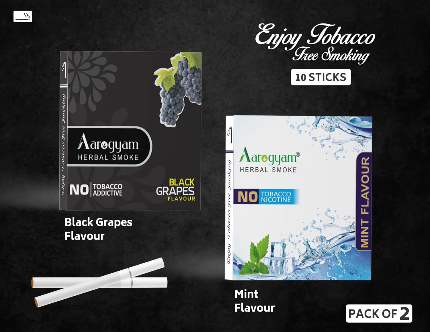 Mint & Black Grapes Flavored Cigarette For Relieve Stress & Mood Enhance - 10 Sticks X 2 Packets | No Bad Smell, Non Addictive, No Harmful - Tobacco & Nicotine Free