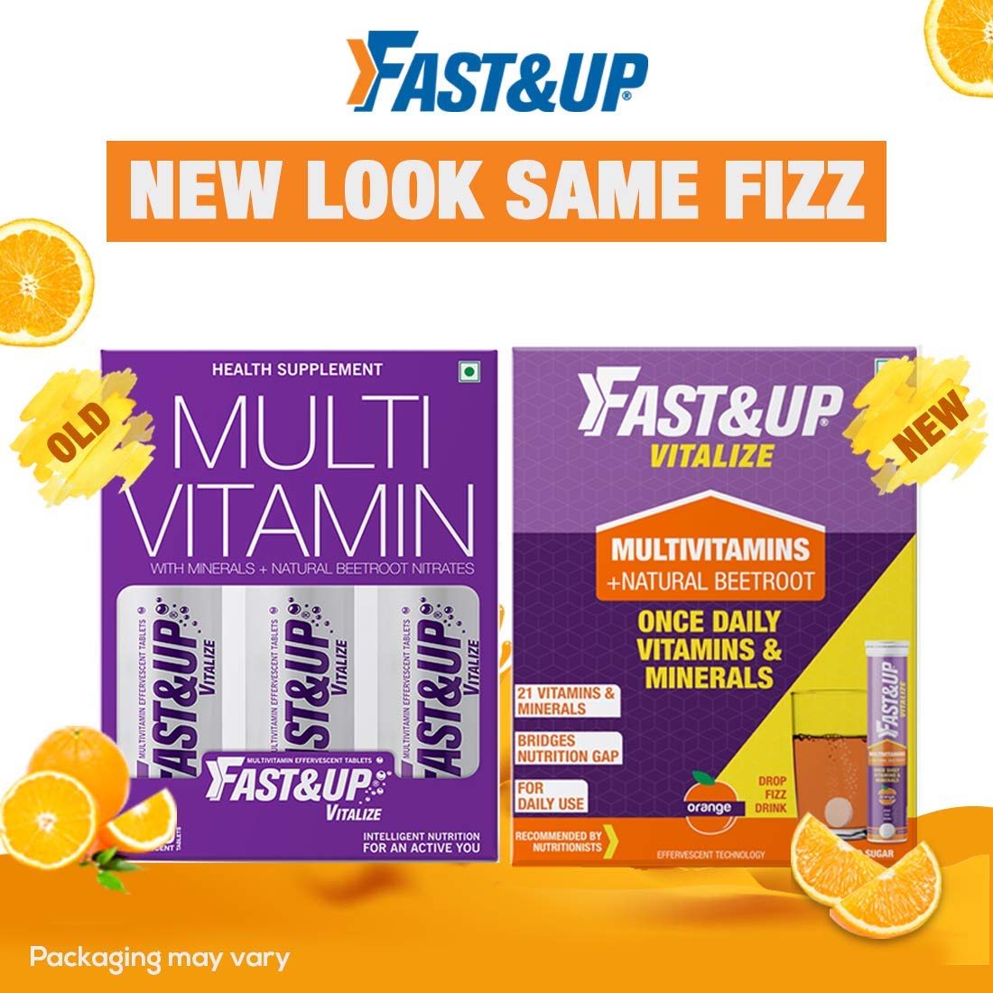 Fast&up Vitalize Immunity Essential Multivitamin For Men & Women - 21 Vital Vitamins & Minerals With Vitamin C, D & Zinc For Daily Health | Orange Flavor , 60 Effervescent Tablets , 200gm 0.4lbs