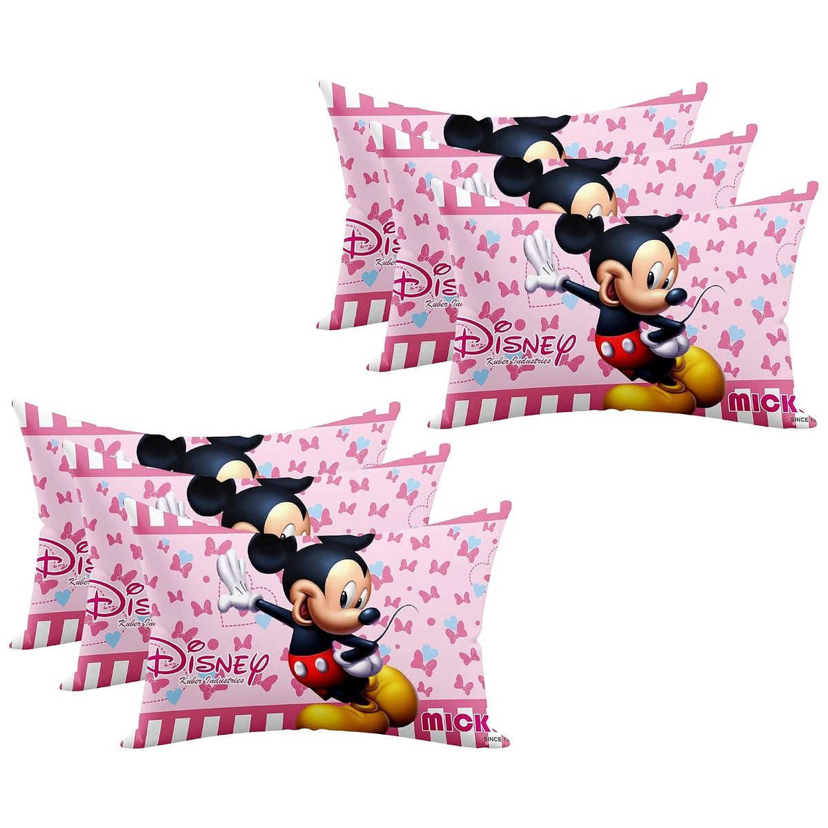 Kid's Soft Pillow For Sleeping, Disney Mickey & Minnie Pillow, Pink - 12 X18 Inch | Back & Front Printed Pillow | Suitable For All Sleepers, Multipurpose & Comfortable - Pack Of 6