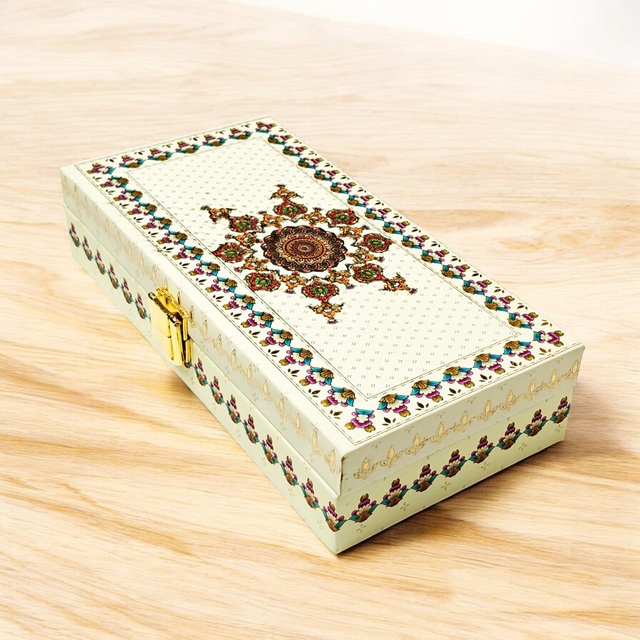 Mandela'S Design Gold Foil Scodix Print Matt Touch Decorative Box, Wedding Fancy Shagun Cash Box, Money Box, Gaddi Box, Style - Multicolor