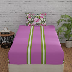 Single Bedsheets With 1 Pillow Cover - 55 X 88 Inches, Stripes & Flamingos Pink & Green | Soft & Breathable Fabric | Comfortable For Daily Use