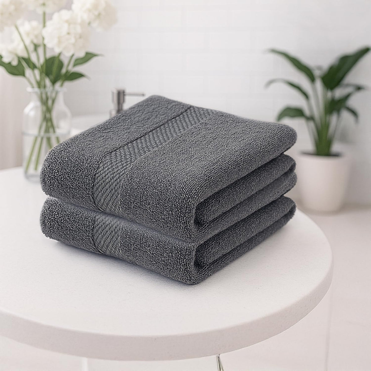 Earthy Fables Premium Bath Towel 600 Gsm | 100% Combed Cotton Ultra Soft, Quick Dry & Highly Absorbent For Home, Travel And Acne-Prone Skin (Grey) Set Of 2