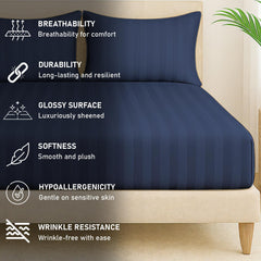 100% Cotton 1 Double Bedsheet For King Size With 2 Pillow Covers | 78 X 72 Inches, Navy Blue - 130 Thread Count Soft & Comfortable | Ideal For Guest Room, Hotel