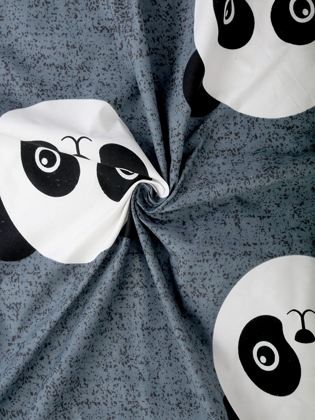 Elastic Fitted Kids Panda Double Bedsheet 2 King Size Pillow Covers, Grey (90x92 Inches) | Lightweight, Soft & Breathable - Perfect For Gifting Bedsheet