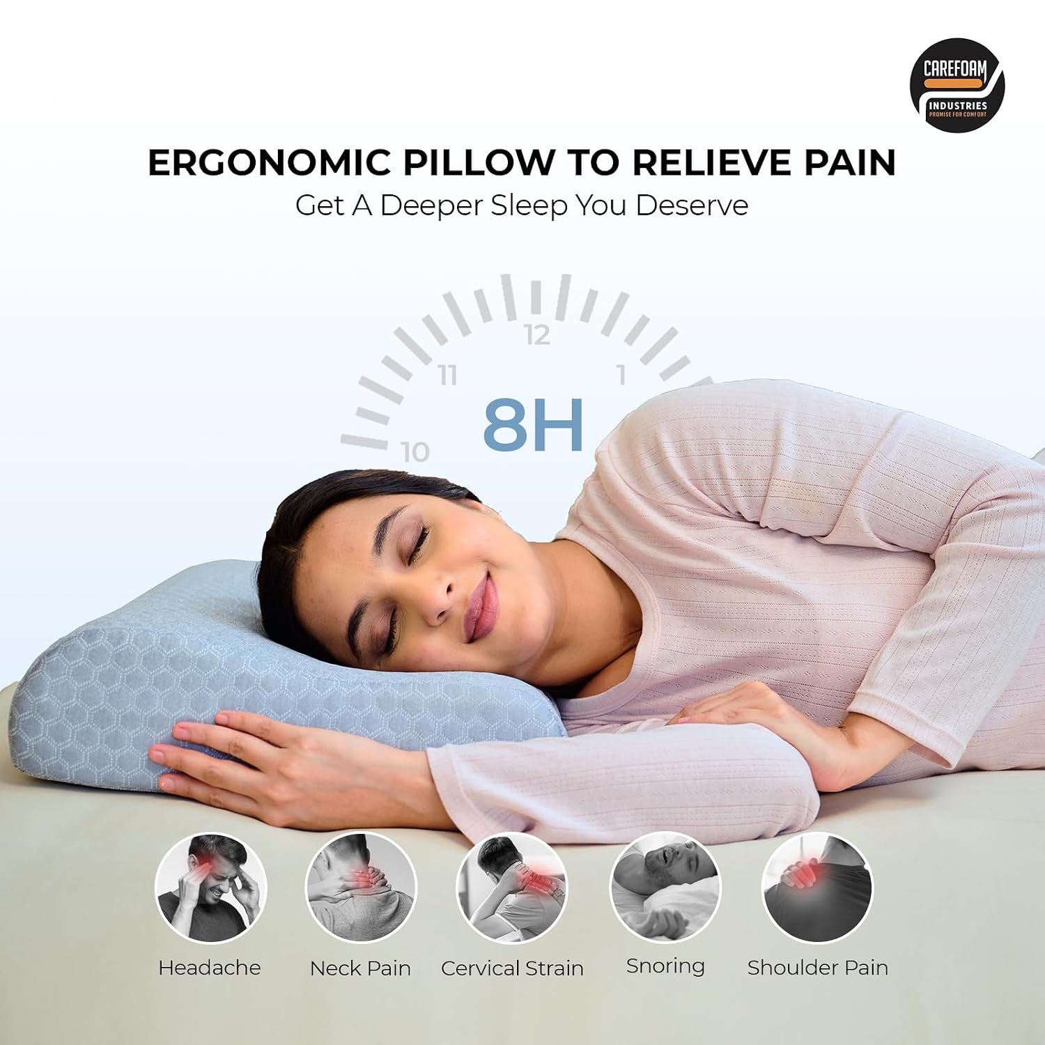 Memory Foam Cervical Neck Pillow, For Pain Relief, King Size - 23 X 14 X 4.5 Inch | Improves Posture & Spinal Alignment, Neck & Shoulder Pain Relief | Grey Jacquard Cover - Pack Of 1
