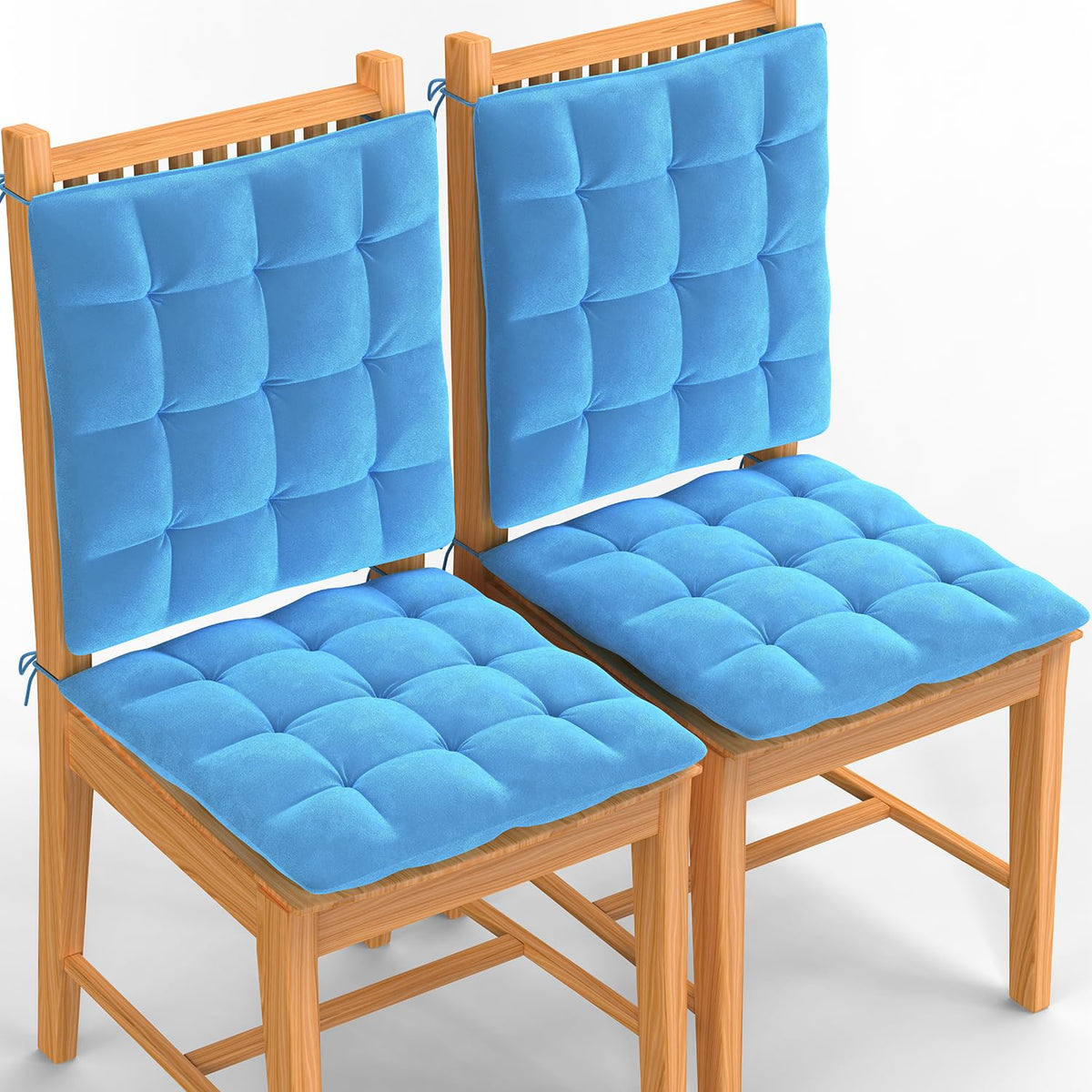 Square Chair Pads Cushion, For Comfortable Sitting, Sky Blue Color - 40 X 40 Cm | Seat Cushions With Ties For Sitting, Pooja, Dining & Office Table | Furniture Cushion, Washable - Pack Of 4