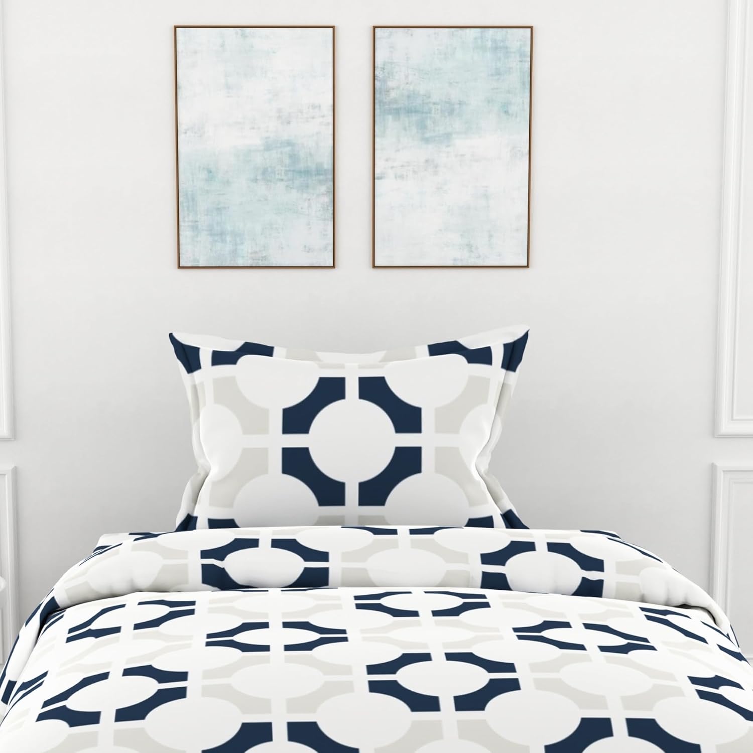 1 Single Bedsheet With 1 Pillow Cover - 54 X 84 Inches, Grey & Colonial Blue | Comfort Meets Everyday Styles | Traditional Ideal For All-Season Use