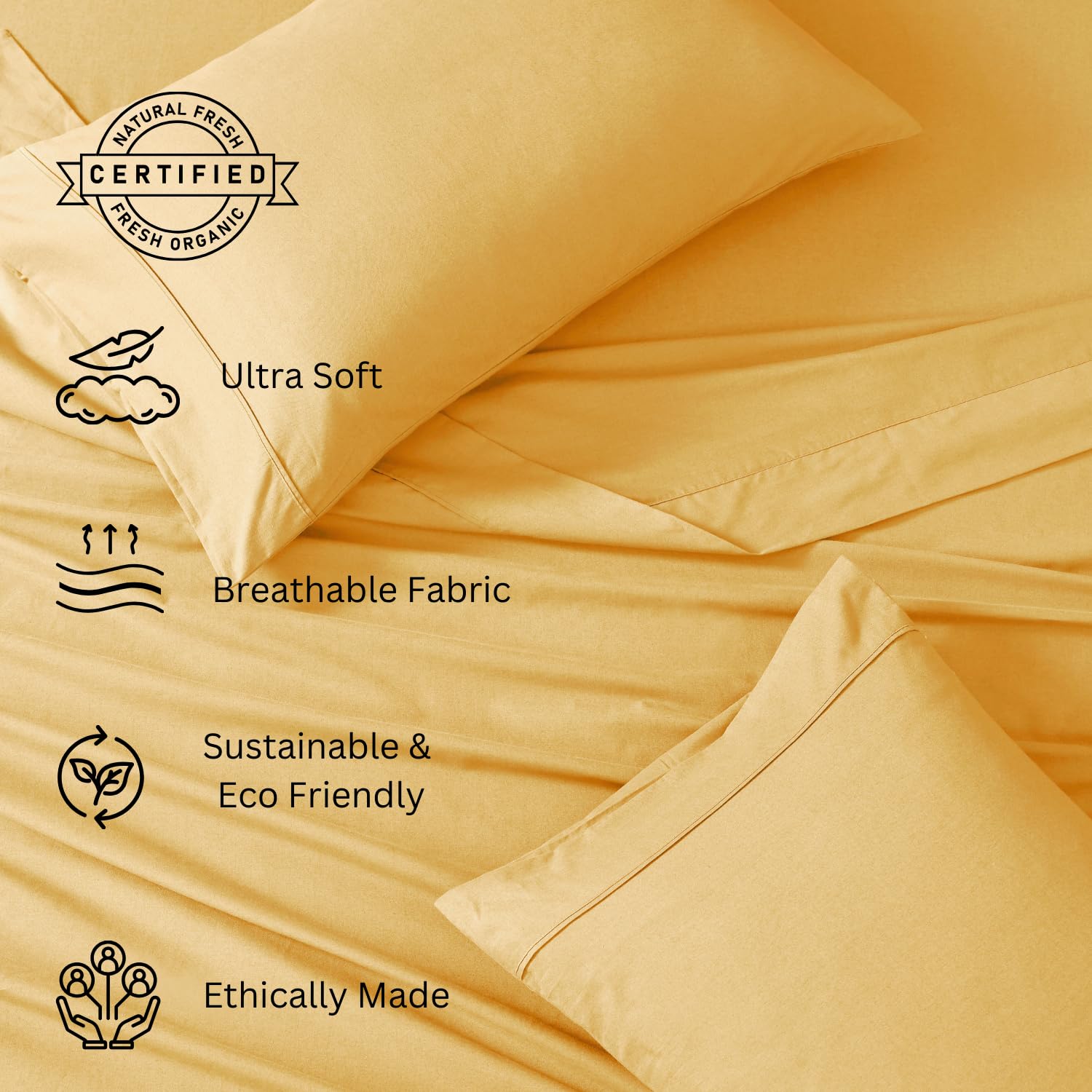 Breathable Cotton Flat Bedsheets With Pillow Cover - 60 X 90 Inches, Yellow | Looking For Everyday Bedding | Softness Every Night | 144 Thread Count