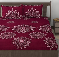 King Size Elastic Fitted Bedsheets With 2 Pillow Covers - 90 X 100 Inches, Maroon | Soft Wrinkle Free & Breathable Elastic Bedsheets - Durable & Long Lasting Bedsheet