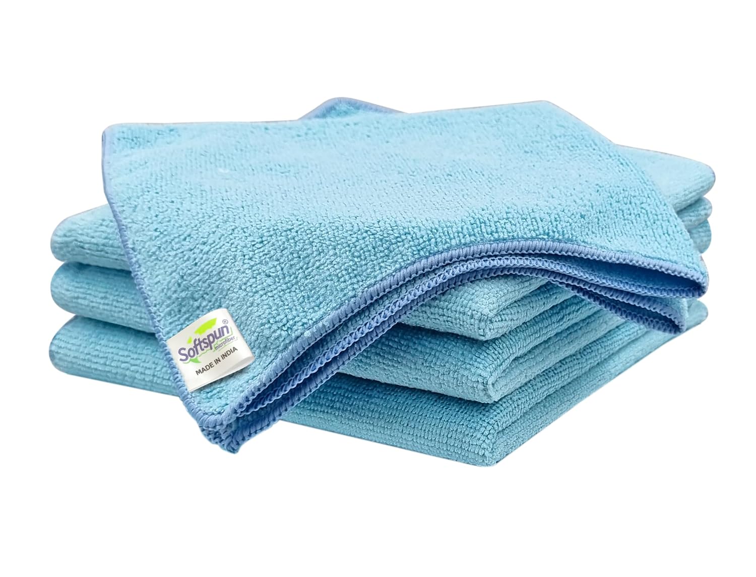 Softspun Microfiber Cleaning Cloths 450 Gsm | Highly Absorbent, Lint & Streak Free, Multi -Purpose Wash Cloth For Kitchen, Car, Window, Stainless Steel (4 Pcs)- White