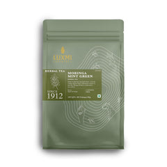 Luxmi Estates Moringa Mint Green Herbal Tea - 100gm, 3.5 Ounce, 50 Tea Bags | USDA Certified Organic Green Tea Powder - Caffeine Free Herbal Tea | Rich In Antioxidants, Additives Free