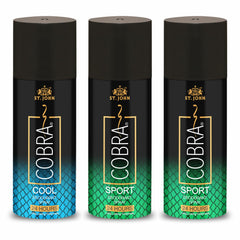 St. john Cobra Sports, Cool & Sports Deodorant Body Spray 24 Hours Long Lasting Fragrance 450ml 15.2 Fl.oz. Pack Of 3 | Perfect Gift Set For Husband & Wife