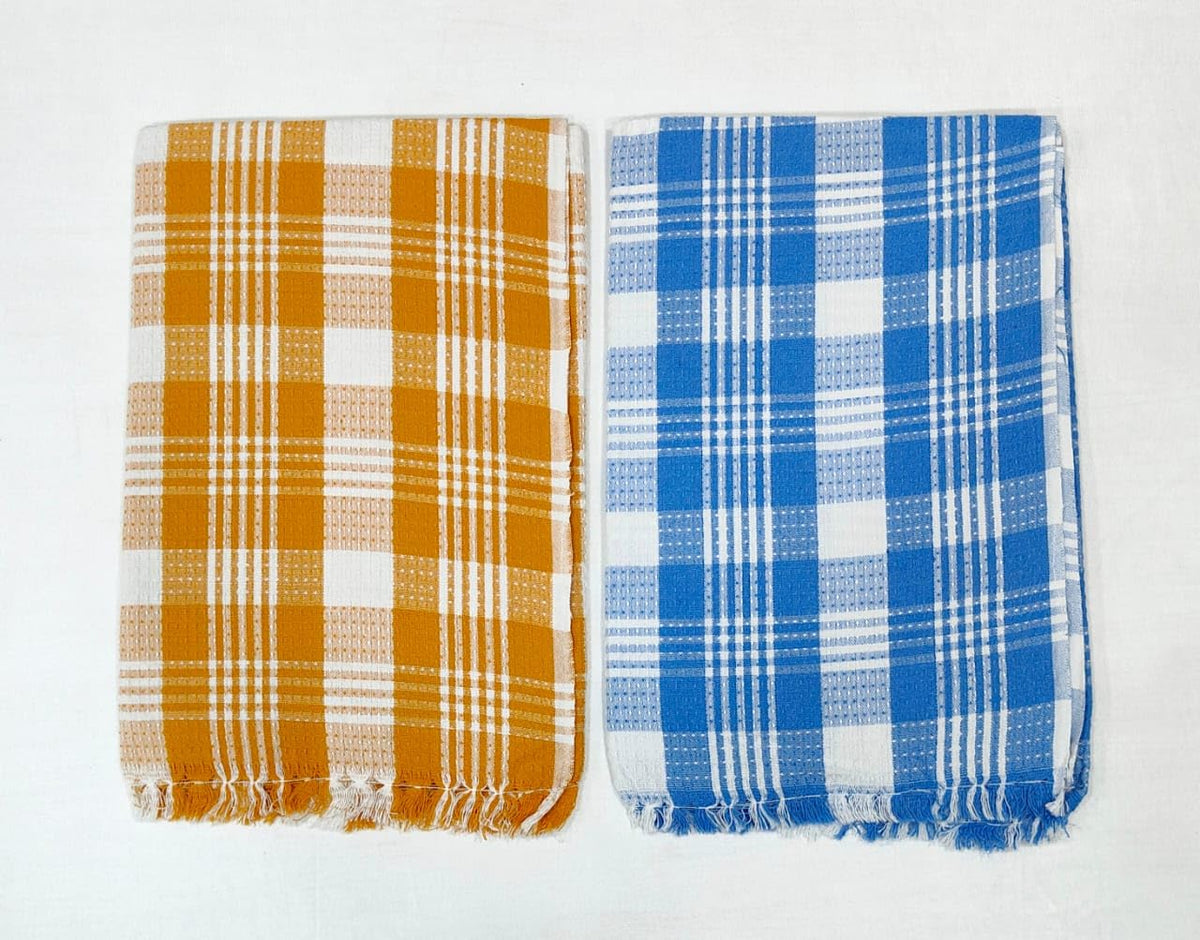 Bombay Dyeing Rimzim 100% Cotton Printed Soft & Slick Quick Drying Bath Towels 500 Gsm (Orange & Blue) - 2 Pcs