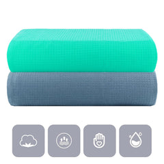 Casa Copenhagen Designed In Denmark Waffle Super Soft 2 Pieces 100% Cotton Large Bath Towel 525 Gsm - Dusty Blue & Aqua Blue