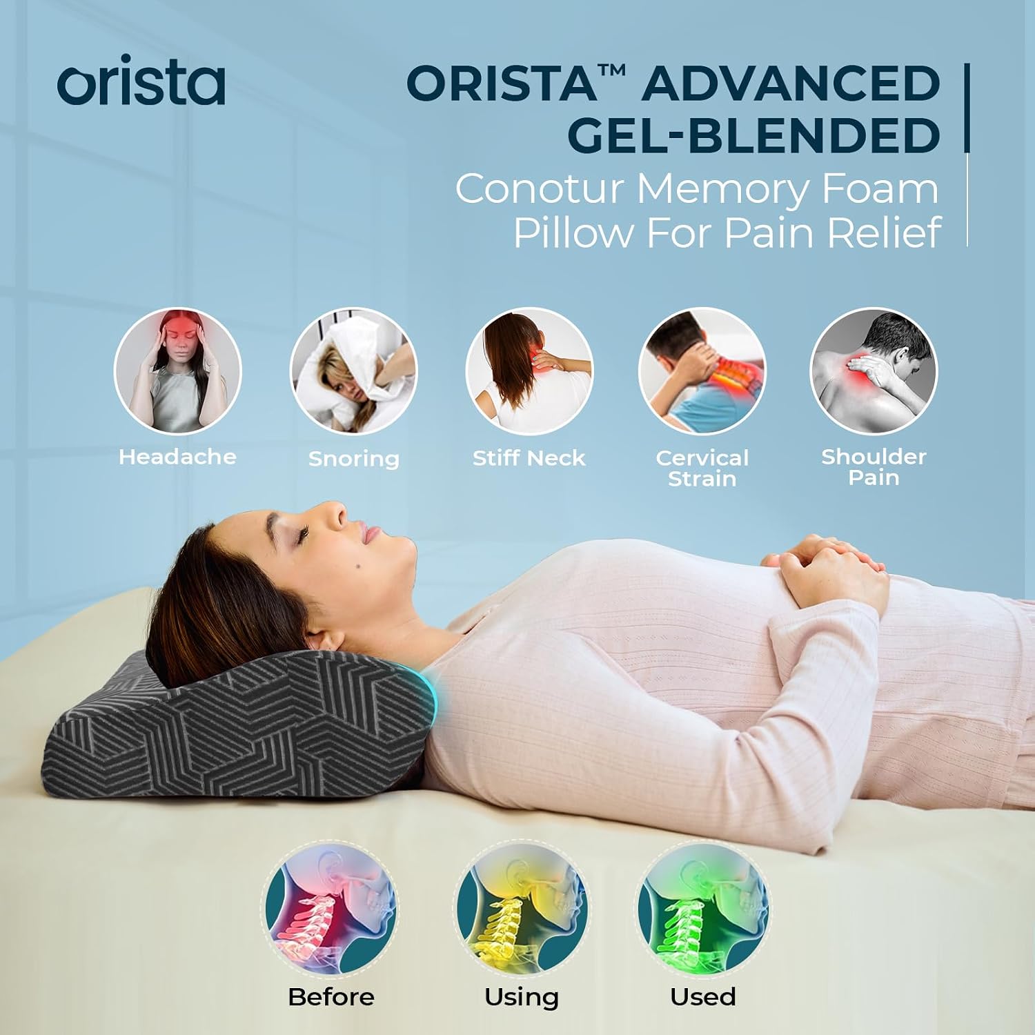 Advance Gel Blended Cervical Memory Foam Pillow, Grey, Standard Size - 19 X 12 X 4 Inch | Neck & Shoulder Support, Pillow For Sleeping | Improves Posture & Spinal Alignment - Set Of 1