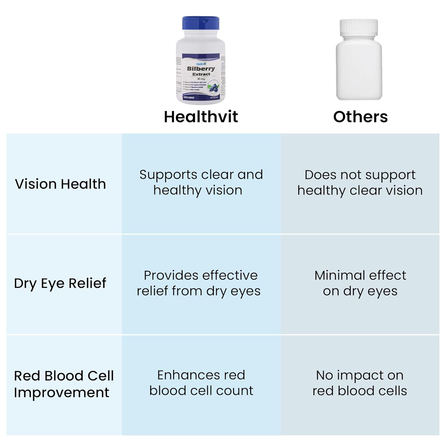 Healthvit Bilberry Extract 40mg Capsule Eye Health Supplement For Healthy Vision, Antioxidant Rich, Support Overall Health & Well - Being | 60 Capsules 100gm 0.2lbs