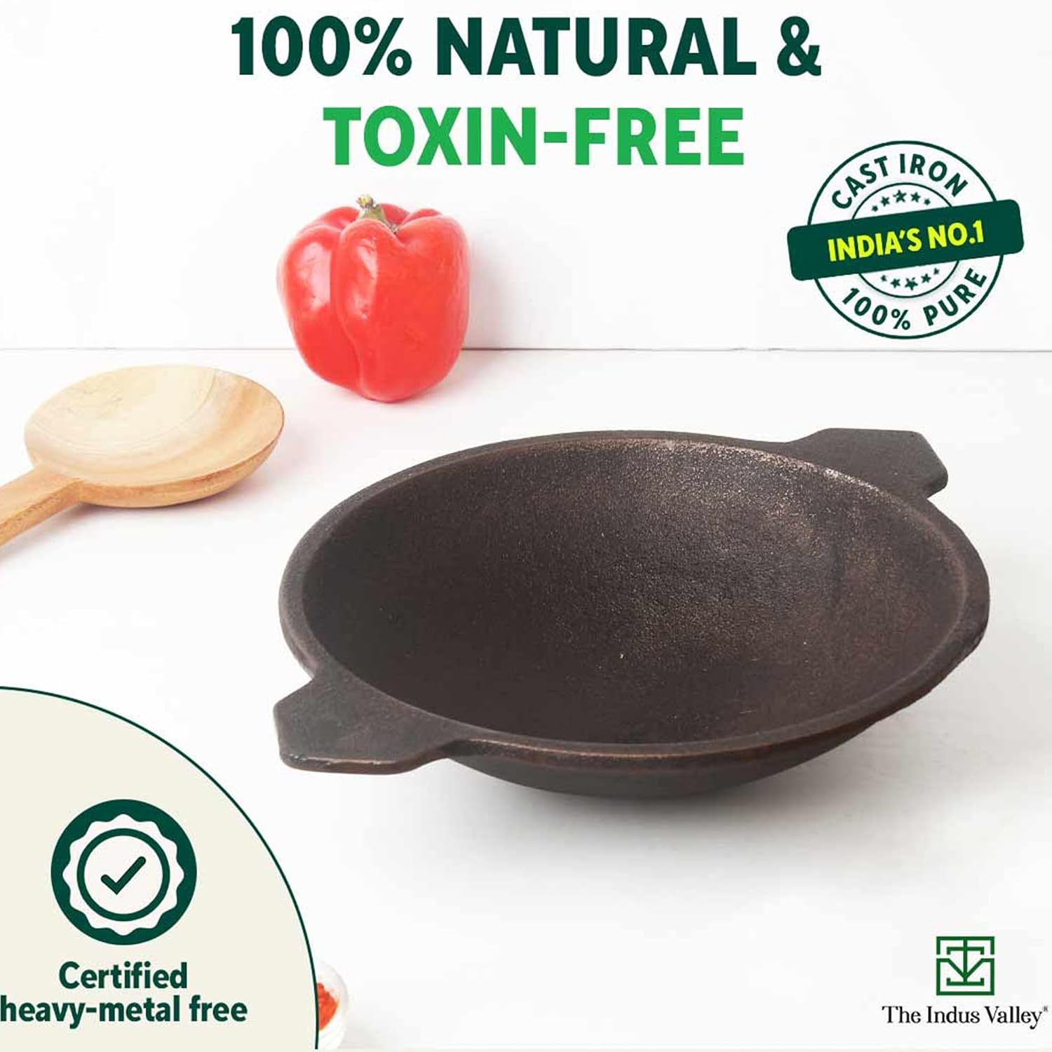 Pre-Seasoned Black Cast Iron Appam Pan - 22 Cm, 8.7 Inch, 1.7 Kg | Gas Compatible, Nonstick Appam Pan, 100% Pure & Toxin-Free, No Chemical Coating