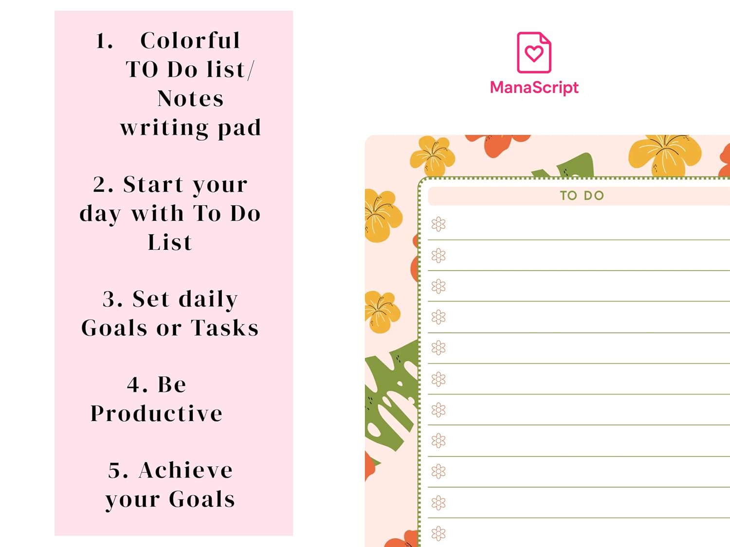 A5 Notes/To Do List Notepad, Beautiful Checklist Pad, Tear-Off Sheets (Flower, Orange) Pack Of 1