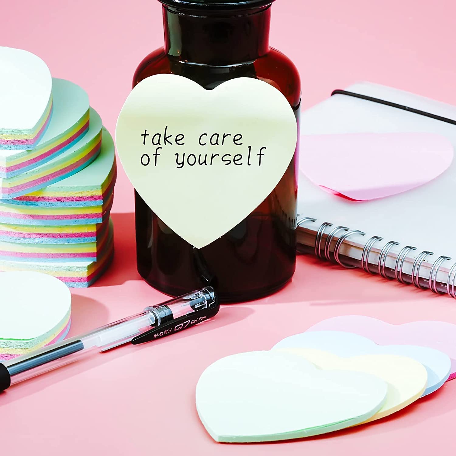 Heart Shapes Sticky Note, Multicolor 100 Sheets Per Pad, Fluorescent Paper Self Sticky Notes
