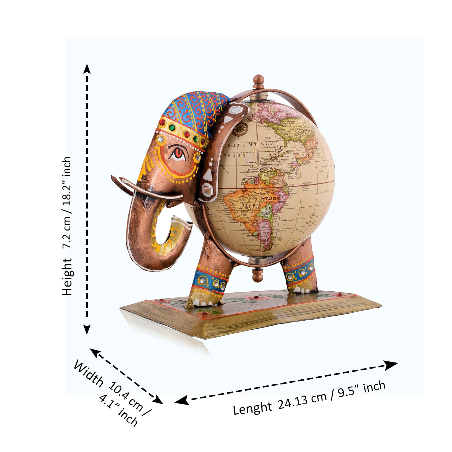 Home & Office Decorative Globe Metal Elephant Table Top Showpiece Globe, Home Decor & Gift For Living Room, Bedroom, Showcase, Office Desk, Pack Of 1