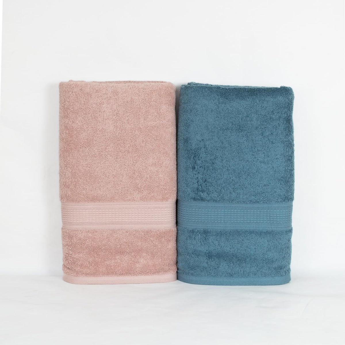 Rangoli 100% Cotton Fibre Bath Towel 1000 Gsm | Highly Durable & Super Absorbent Towel | Skin-Friendly & Quick Drying Luxury Towels (Peach & Blue) - Pack Of 2